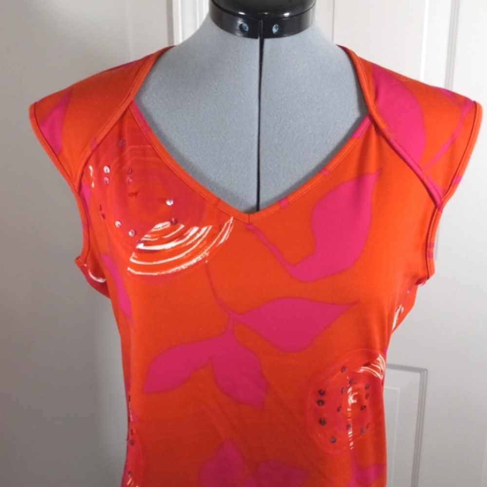 Melrose Womens Sz MED Red/Orange/pink Top w/ sequins